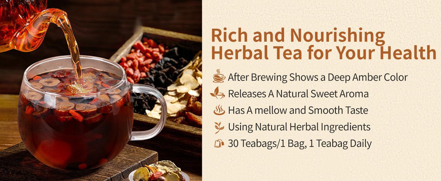 Ginseng Five Treasures Kidney Tea, Traditional Chinese Herbal TeaBags, Natural Organic Kidney Cleanse Detox Tea for Women & Men, 7 Precious Ingredients Formula(1 Pack/25 Bags)