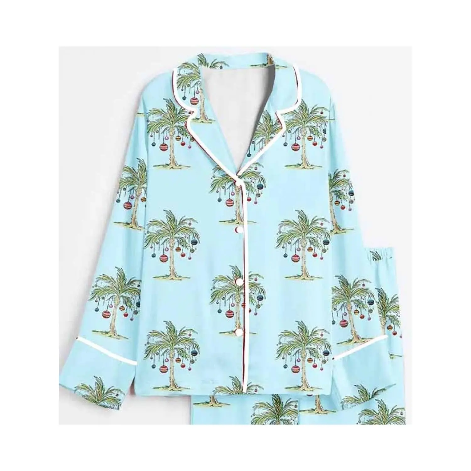 Tropical Christmas Palm Tree Women’s Pajama Set - Festive Holiday Loungewear