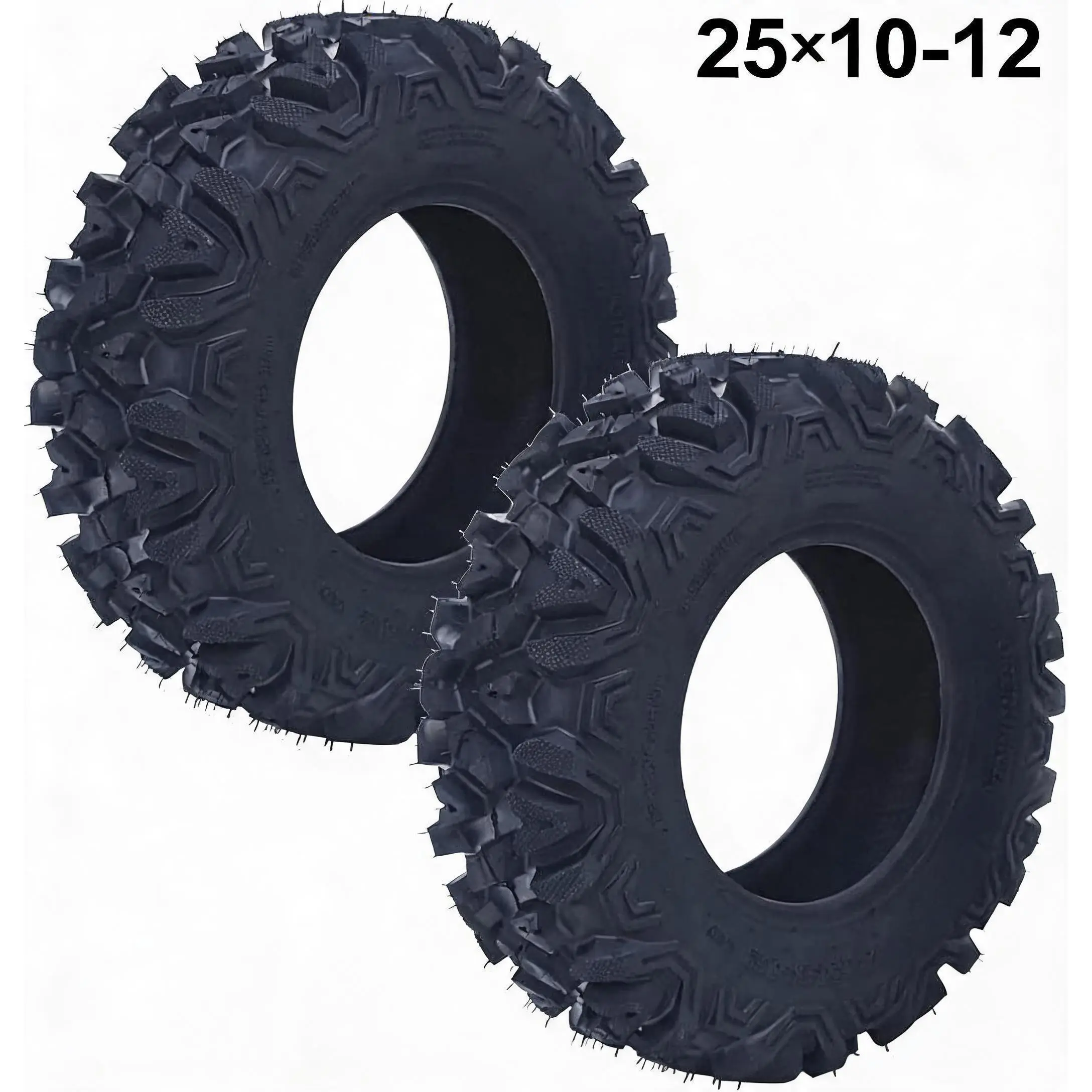 New Upgraded 2pcs AT25X10-12-6PR 2-Pack 25X10-12 ATV Tires, 6PR All-Terrain Tubeless, 25X10X12 UTV Mud Sand Off-Road Trail Tires, 420 Lbs Load, Pack of 2