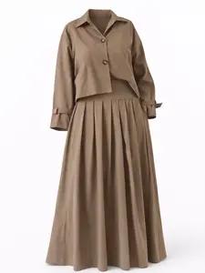 Modest Outfit Maxi Skirt Set - Elegant Full Coverage Abaya for Muslim Women Comfortable Stylish Versatile Occasions Plain Design Modesty