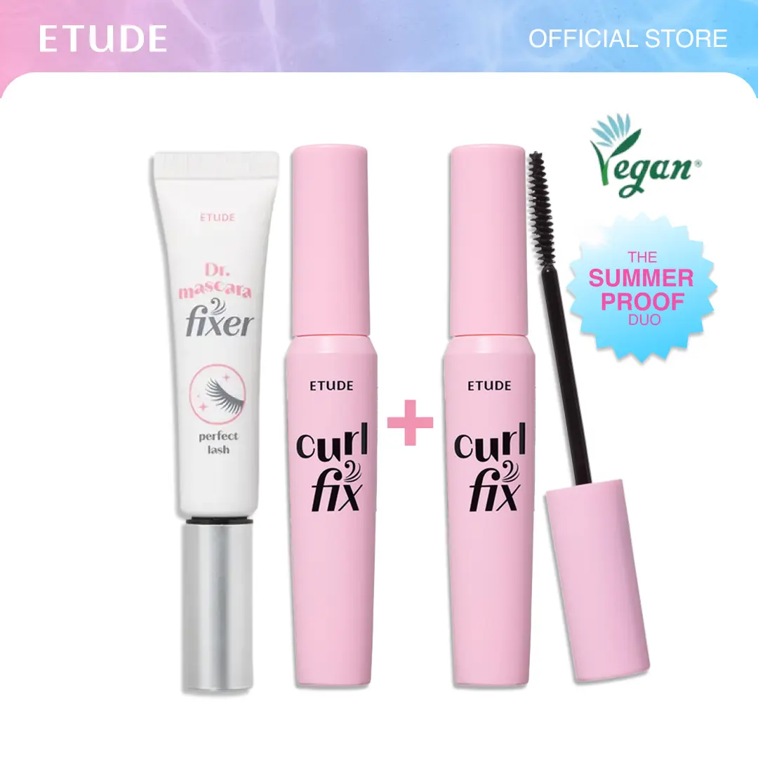 [ETUDE Official] Curl Fix Mascara BOGO & Dr. Mascara Fixer Set | Kpop Idol Lash Mascara Set | Clear Mascara | #01 BLACK & #04 Volume | 24H Smudge Proof Curl | Volumizing & Lengthening | Waterproof Formula | Lash Primer | Hell Mascara