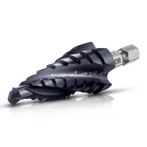 VEVOR Step Drill Bit, 1/4 to 3/4 inch, 1/4 inch Hex Shank, TiAlN Coating Cobalt HSS High Speed Steel, Four Spiral Flute Step Bit for Metal, Stainless Steel, Aluminum, Wood, Plastic, Fiberglass