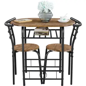 Costoffs 3-Piece Oval Dining Set Water-Resistant MDF Steel Frame Small for Small Space/Apartment/Dorm Room