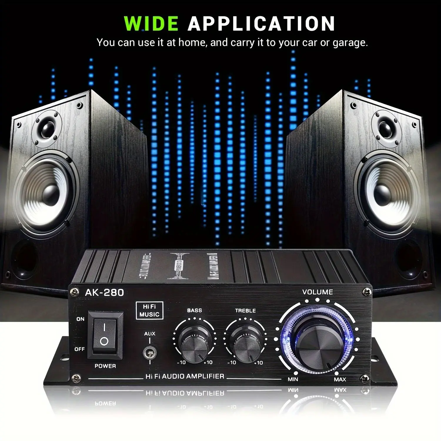 12V DC Mini 2-Channel Hi-Fi Stereo Vehicle Amplifier - USB Audio Receiver with Bass Boost, On/Off Switch, Compact Car & Home Ready Amplifier for Smartphone Use with Hi-Fi Sound
