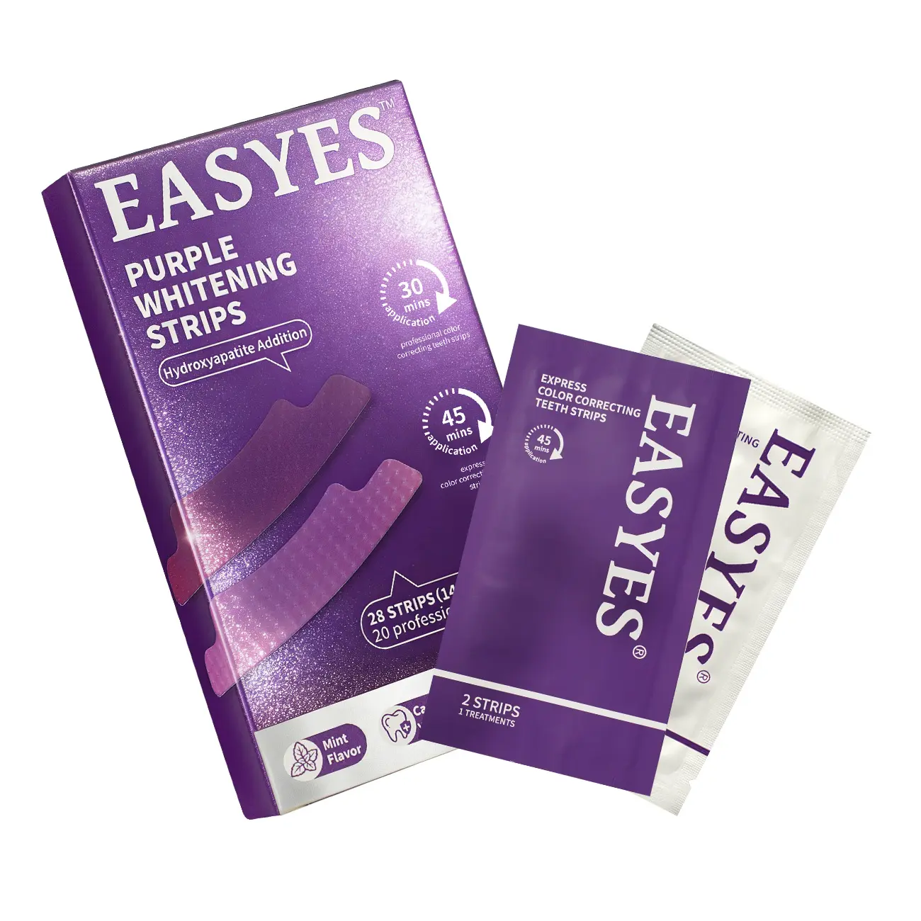【Easyes】 Purple Teeth Whitening Strips - 7/14 Whitening Sessions Residue-Free Non-Slip Dry Strip Technology Safe for Enamel Non Sensitive Teeth Whitening Neutralizes Yellow Teeth-Max