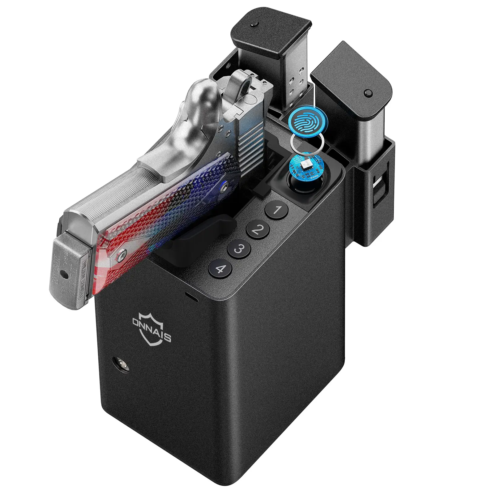 Biometric Toy Handgun Security Safe Box - Rectangular Mountable Biometric Safe with Fingerprint Trigger Lock, Rechargeable Battery, Keypad Access, Large SUV/Pickup Truck Console Use, Father's Day Gift for Men