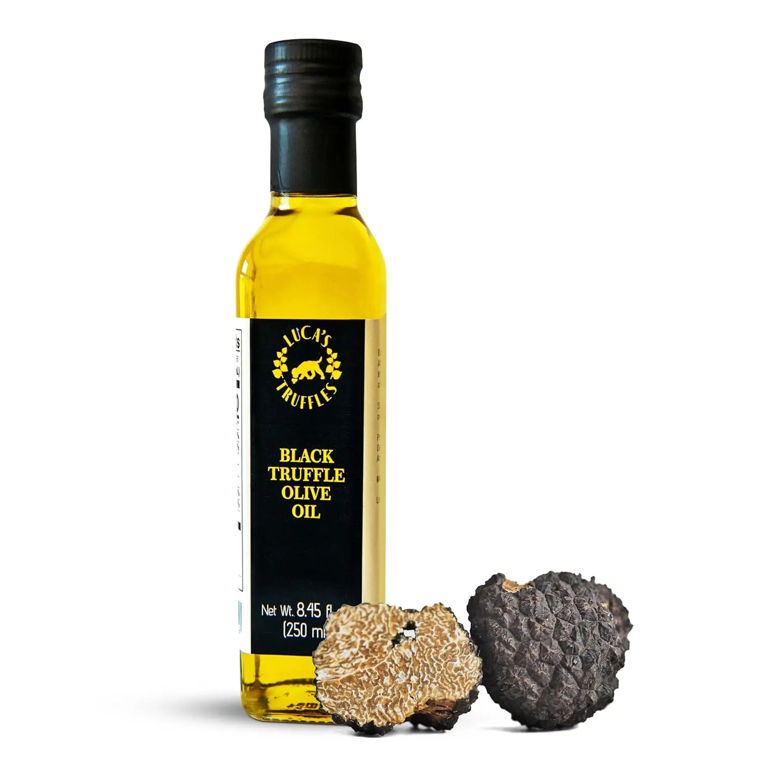 Luca's Truffles Black Truffle Oil Infused - Premium Italian Extra Virgin Olive Oil - Non-GMO, Gluten-Free, Gourmet Oil for Cooking & Seasoning, 8.45 fl. oz (250 ml)