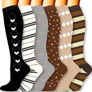 MhzyCaus 6 Pairs Calf Compression Socks for Men & Women – Breathable, Quick-Dry & Stylish Dots for Running, Gym, Travel & Daily Wear Floral Knee-High Pastel Flower