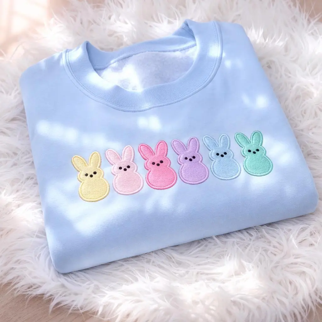 Women's Classic Cotton Embroidered Hooded Sweatshirt - "Peep My" Print, Easter Bunny Peeps Design, Egg Hunt T-Shirt, Multi-Size Women's Clothes, All Seasons Top, Embroidery Detail, Cold Wash Only, Do Not Dry Clean, Printed, Cotton Felt