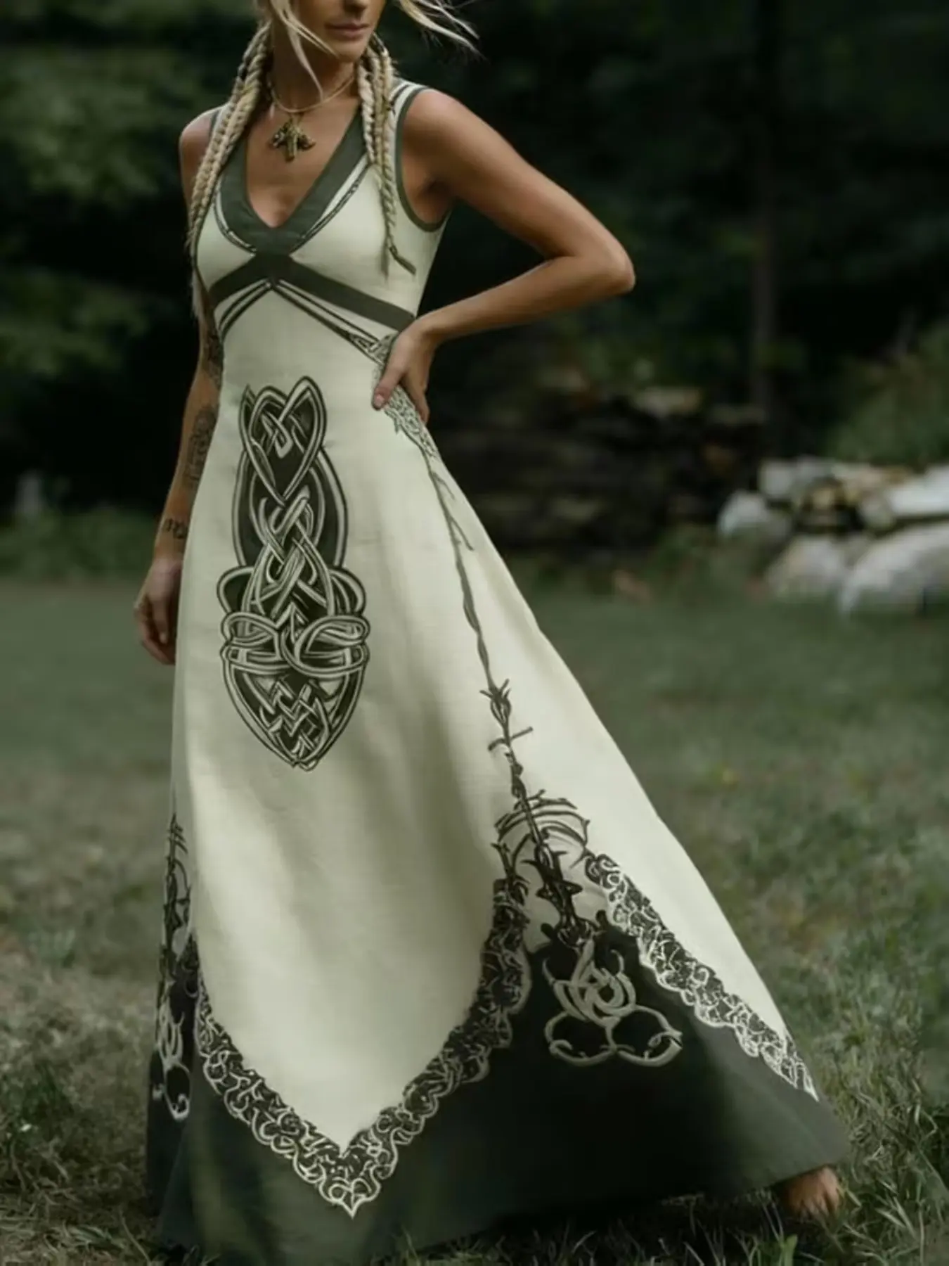 Vintage Celtic Embroidered Long Dress, Renaissance Festival, Fairy Style Gown, Elegant Formal Evening Wear, Unique Costume, Elegant Party Wear, Embellished Gown