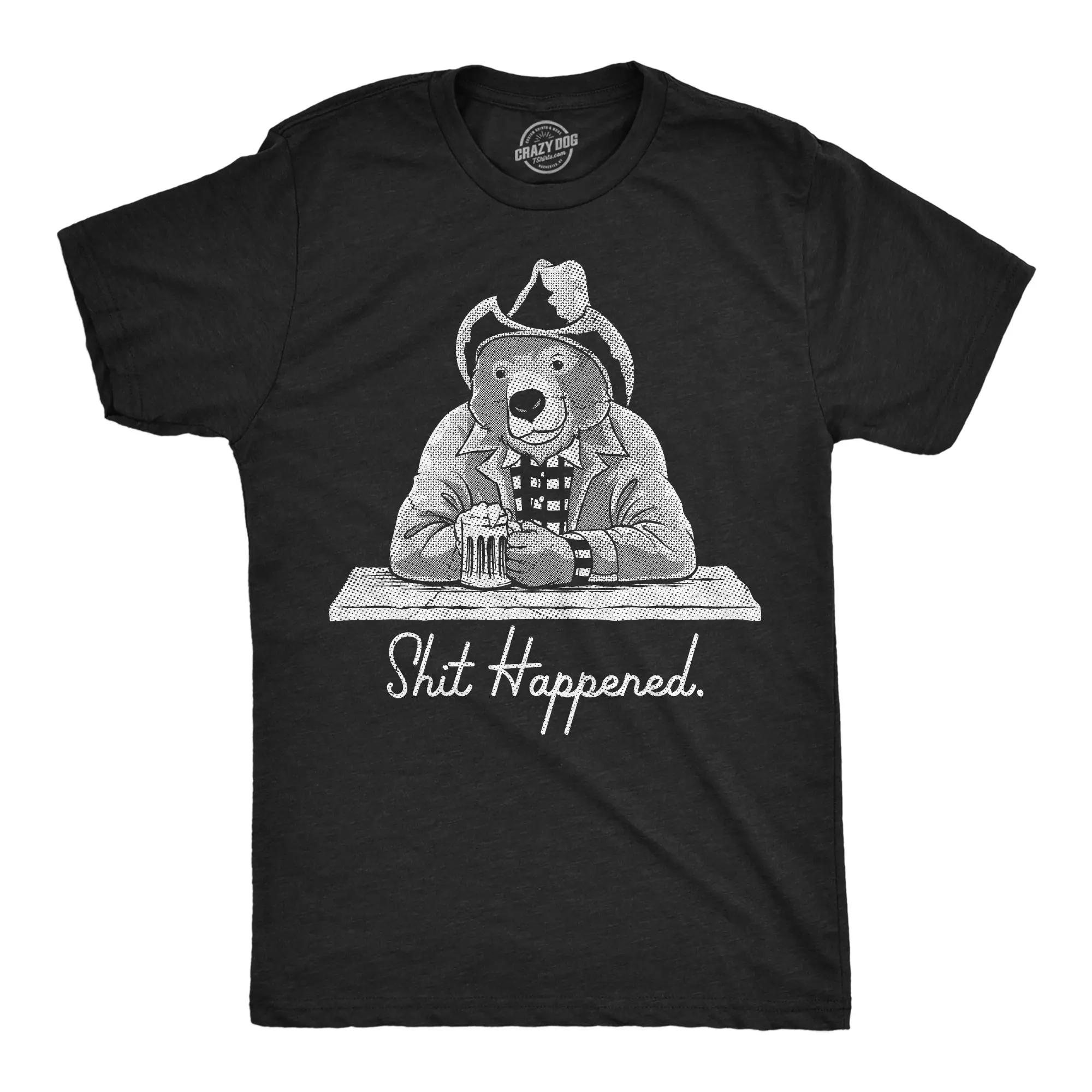 Mens Funny T Shirts Shit Happened Sarcastic Bear Graphic Novelty Tee for Men Mens Funny T Shirts Cool Vintage Fashion T-Shirt Gift Classic Menswear Funny Animal Short Sleeve Novelty Tees for Guys Black -