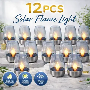 12Pack Solar Power Tea Lights Outdoor Flameless Flicker IP65 Waterproof Table Lamp LED Candles with Dusk to Dawn Sensor for Lantern Garden Camping Party Home Decorations Warm Color