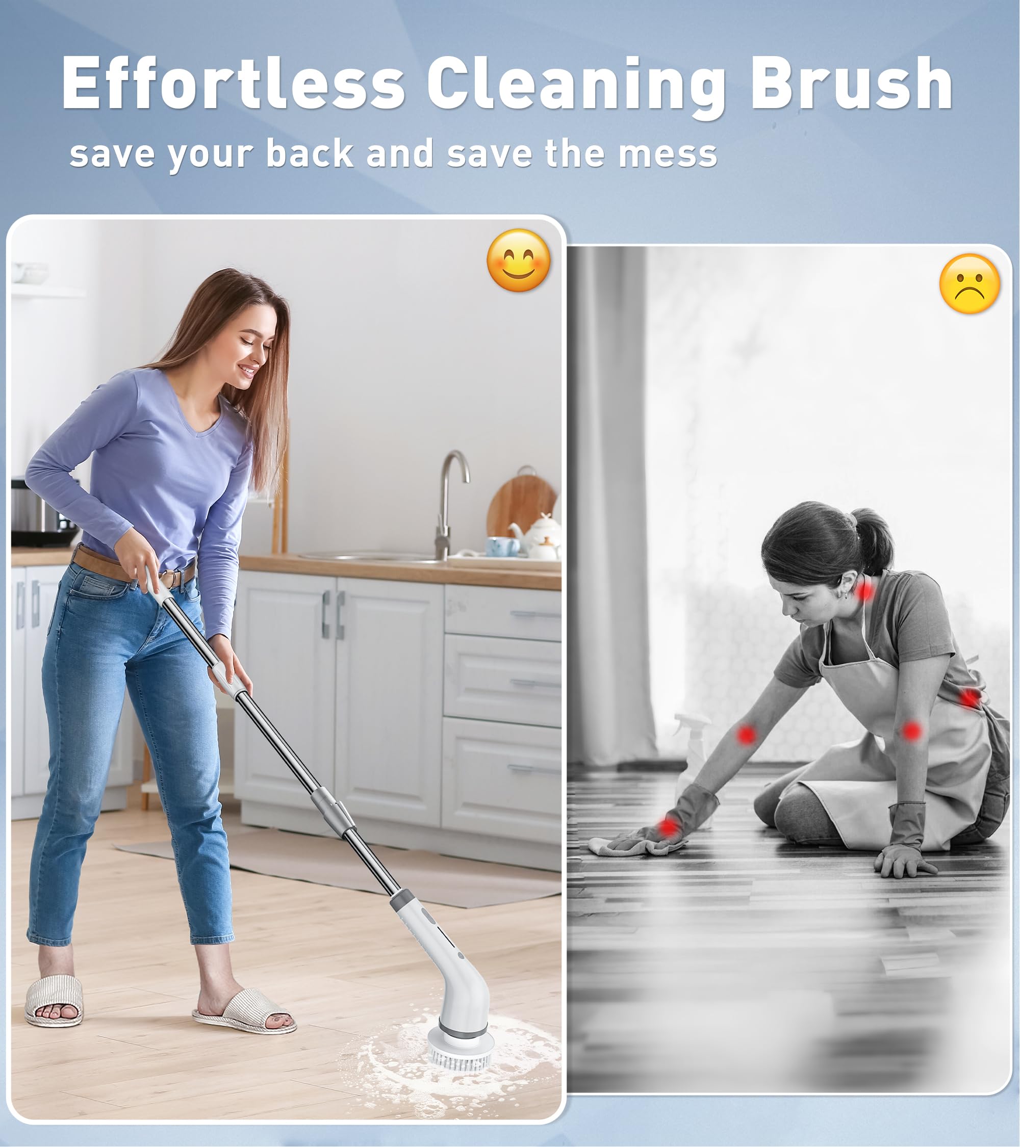 Electric Spin Scrubber Cordless Shower Cleaner with 8 Replaceable Brush Heads,3-Length Extendable Handle,Dual Speed,IPX7 Waterproof LED Display Cleaning Tool for Bathroom,Kitchen,Tub,Tile,Car & More,Cleaning Set,DealsForYouDays