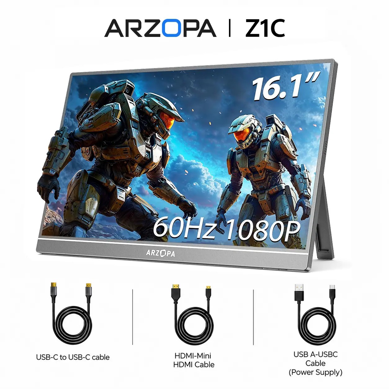 ARZOPA Z1C | 16.1 Inch&60Hz | Portable Monitor | FHD 1080P Ultra-Slim | Portable Laptop Monitor | IPS Display for PC MAC Phone Xbox, PS5 | USB C & HDMI Connectivity Remote WorK