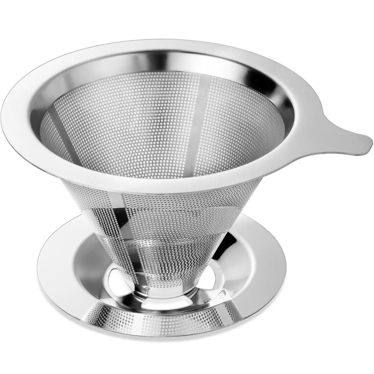 Sturdy Fine Mesh Reusable Stainless Steel Pour Over Coffee Filter - Kitchenware with Uniform Holes, Hands-Free Drip Coffee Maker Accessory, Fits Standard/Wide Mouth Mason Jars, Paperless, Tea Compatible, Home Kitchen Use, Fits Mason Jar