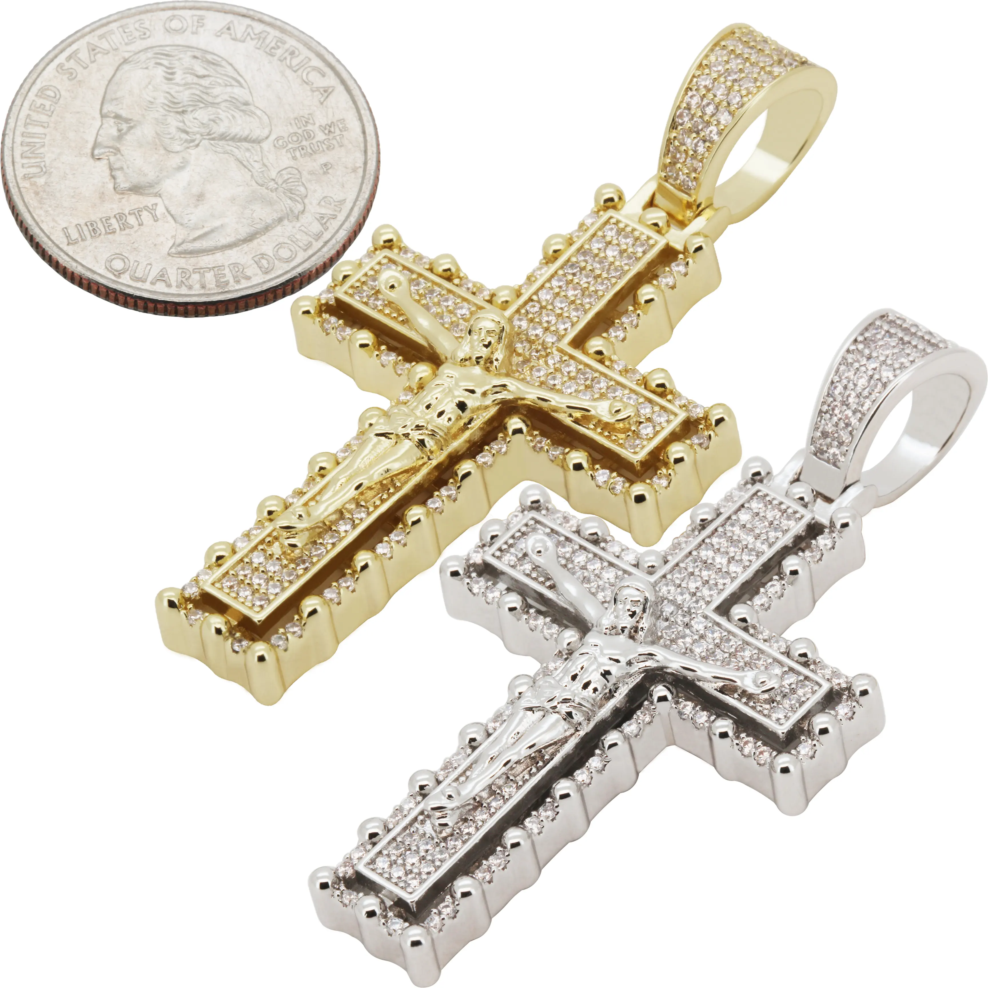 14k Yellow/White Gold Plated AAA Cubic Zirconia Crucifix Cross Pendant