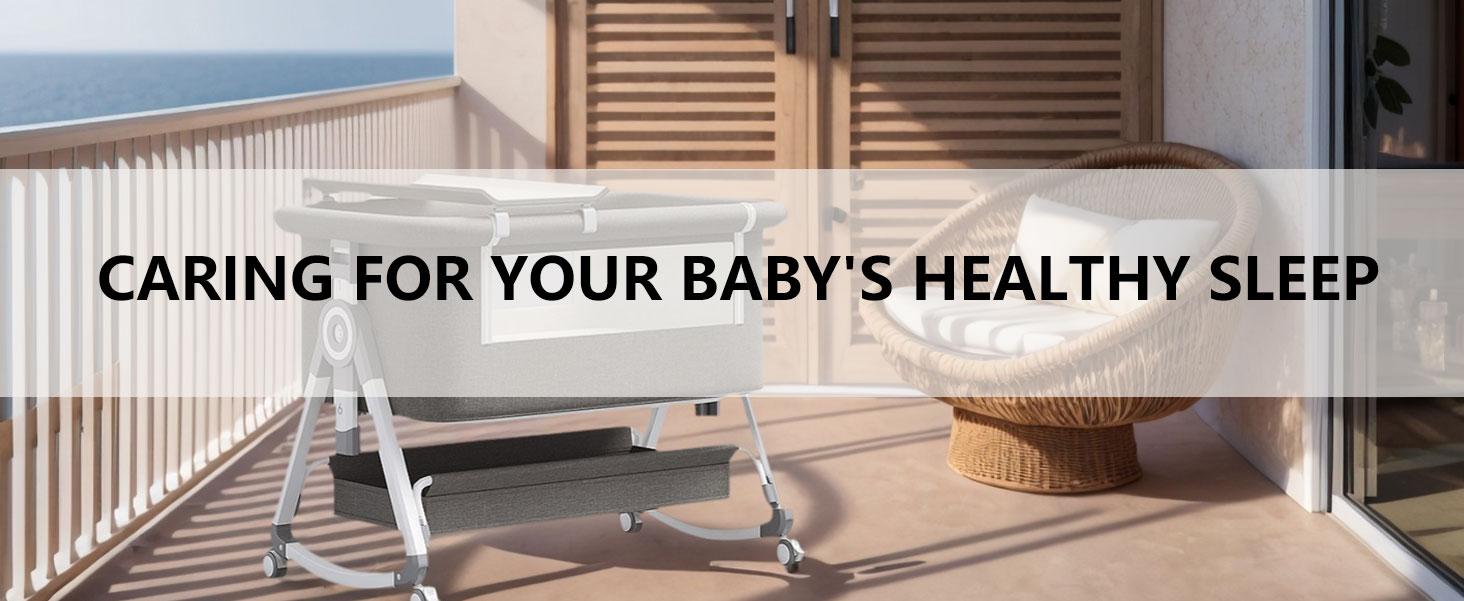 3 in 1 Baby Bassinet Bedside Sleeper with Wheels & Mosquito Net, Adjustable Height Portable Bassinet for Newborn, Rocking Cradle with Breathable Mesh, Comfy Mattress & Large Storage Basket foldable crib bed