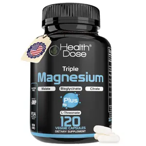 Health Dose Triple Magnesium Complex – 120 Veggie Capsules, 3 Forms: Bisglycinate, Citrate, Malate & L-Threonate, Supports Energy, Cognitive Function, Muscle & Bone Health