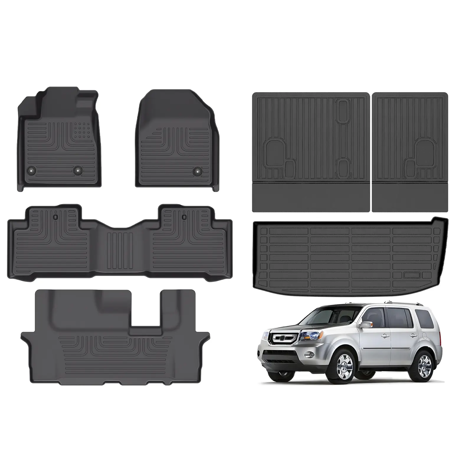 COLANAT for Honda pilot 2009-2015 (Fits FWD/AWD) 3-Row Floor Mats & Cargo Liners, All-Weather Custom Fit High Edge, Waterproof Odorless Anti-Slip Liners, NOT 2016+, 3D Scanned Full Coverage Protection SUV Car Accessories, 3D Scanning, Anti-Slipping