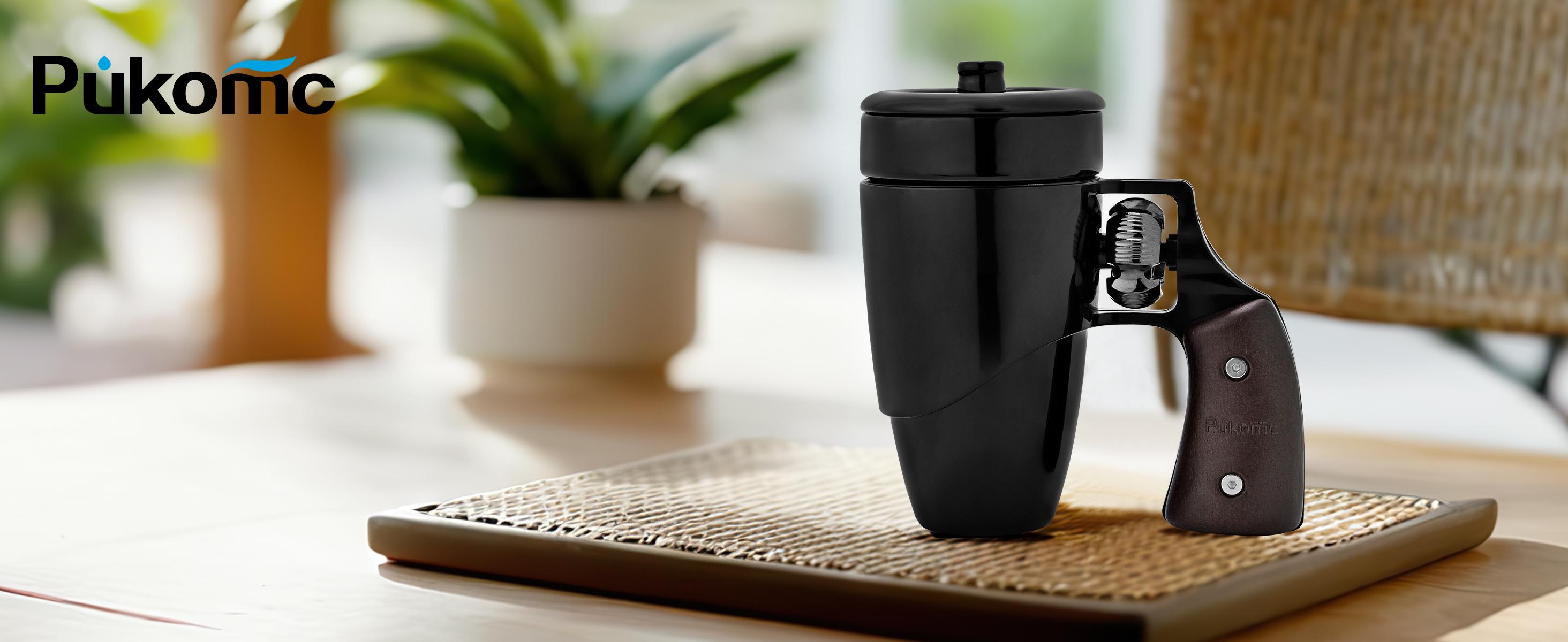 Pukomc Coffee Cup with Rotatable Wooden Handle 16 Ounces Ceramic Leak-Proof Scalding-Proof Reusable Drinkware Ergonomic Revolver Handle Design Heat Resistant Classic Style Mug Tumbler American Flag Design - Washable, Reuse