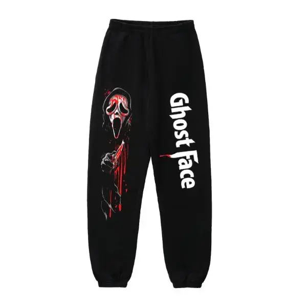 Ghost Face Sweatpants, Horror Sweatpants, Halloween Scary Movie Pants, Unisex Black Graphic Streetwear for Men and Women - Scream Killer Costume Vibe L3N