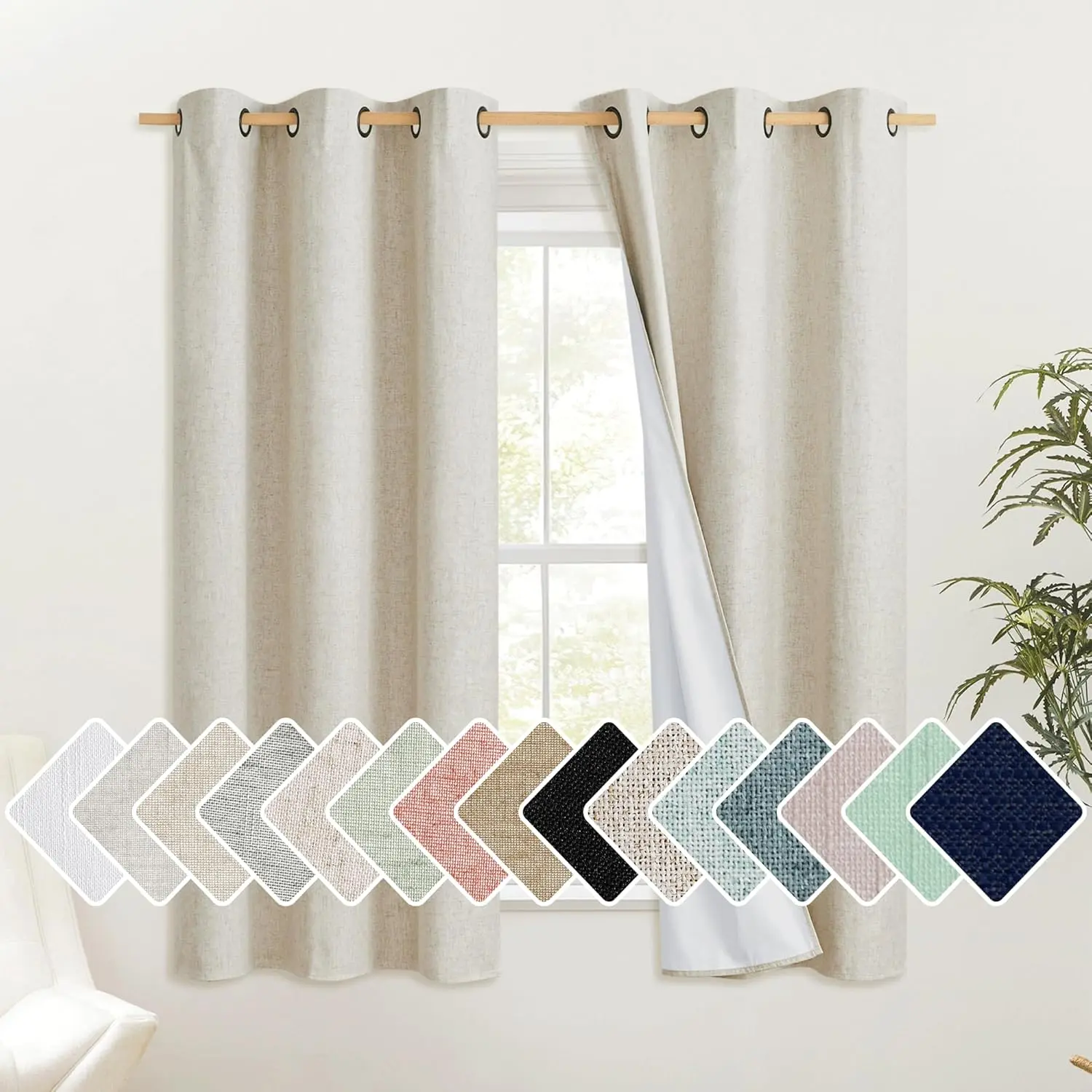 NICETOWN Thick Linen Blend Blackout Curtains with Liners - Rustic Grommet, Eco-Friendly, Thermal Insulation Window Coverings, Luxury Room Darkening Draperies for Bedroom, Room Darkening Curtains, Luxury Curtains