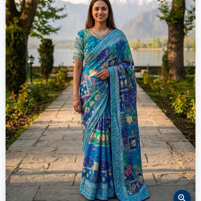Women's Heavy Chinon Mirror Work Viral Multi-Color Saree Set, Womenswear for Weddings, Festivals