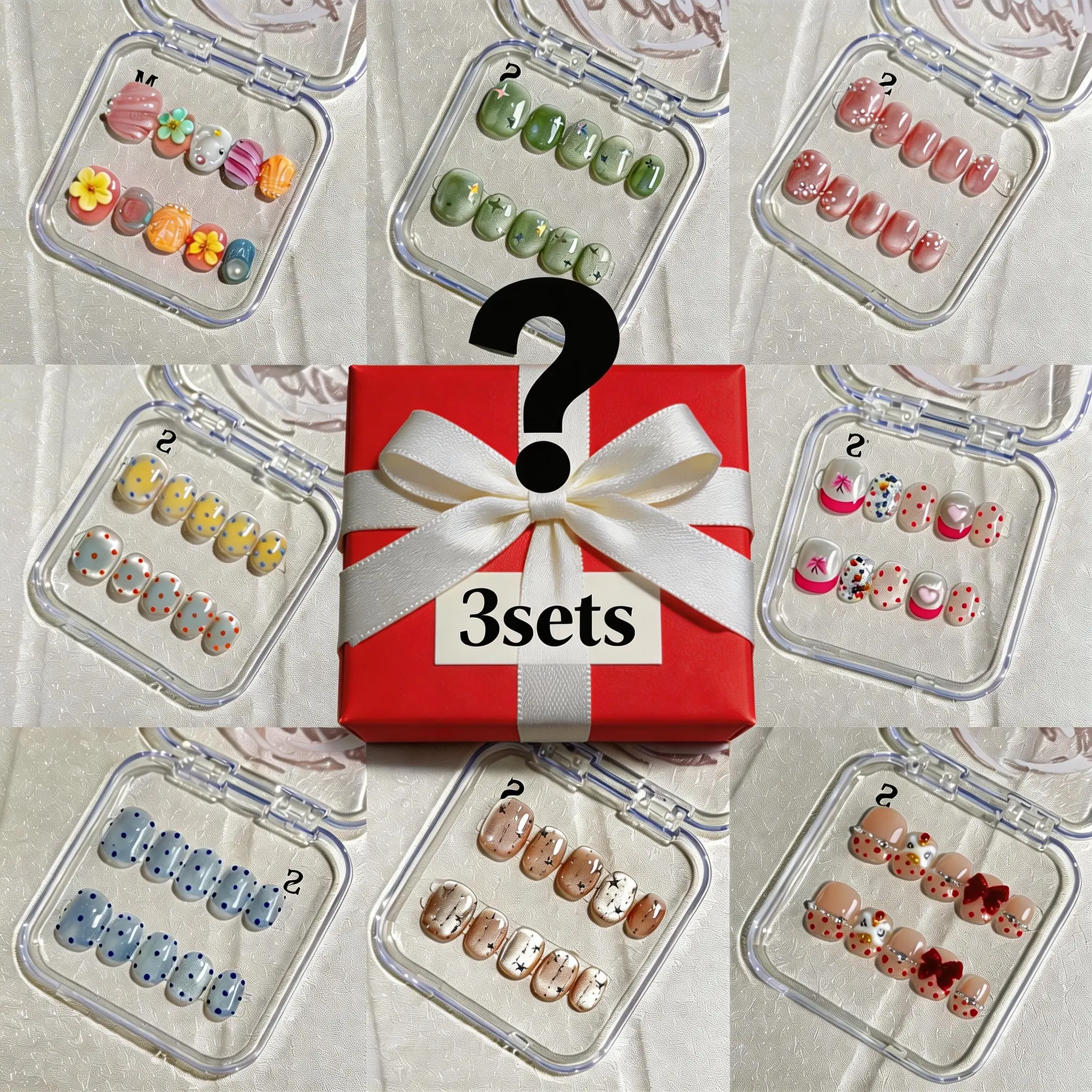 3 Sets Short Square Press-On Nails Assorted Styles - Randomly Selected Value Pack | Premium Handmade Short Square Fake Nails | Daily Wear Manicure Set, Glossy Fake Nails