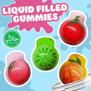 Halal Liquid-Filled Gummy Fruit Candy – 16-Count Jar (Peach, Mango, Strawberry & Watermelon)