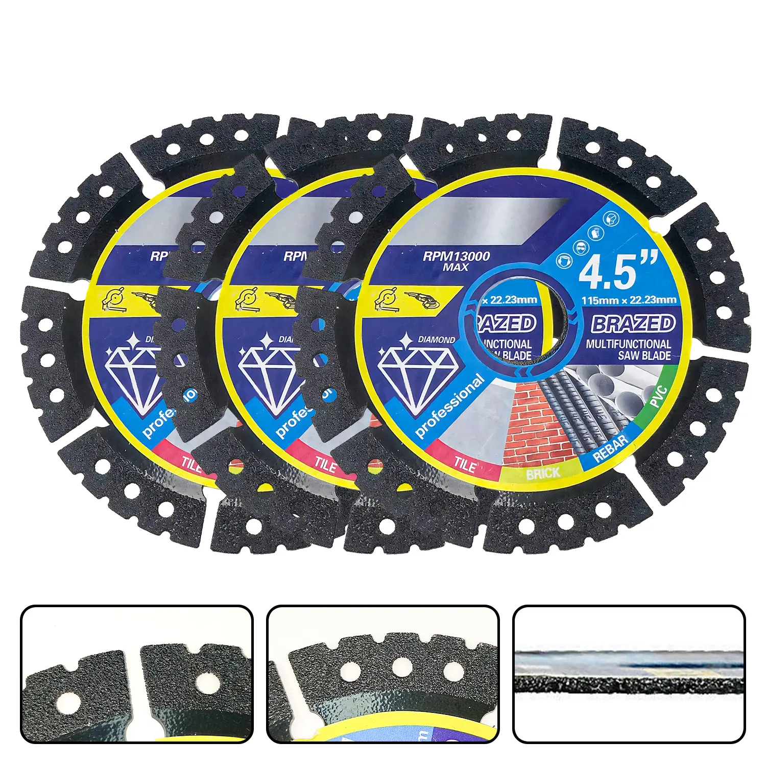 3PCS 4.5" Multi-Material Cutting Blades - Dry Cut Metal, Tile, Stone & Plastic - Angle Grinder Saw Blades for Cast Iron & Marble (115mm) Tool Accessories