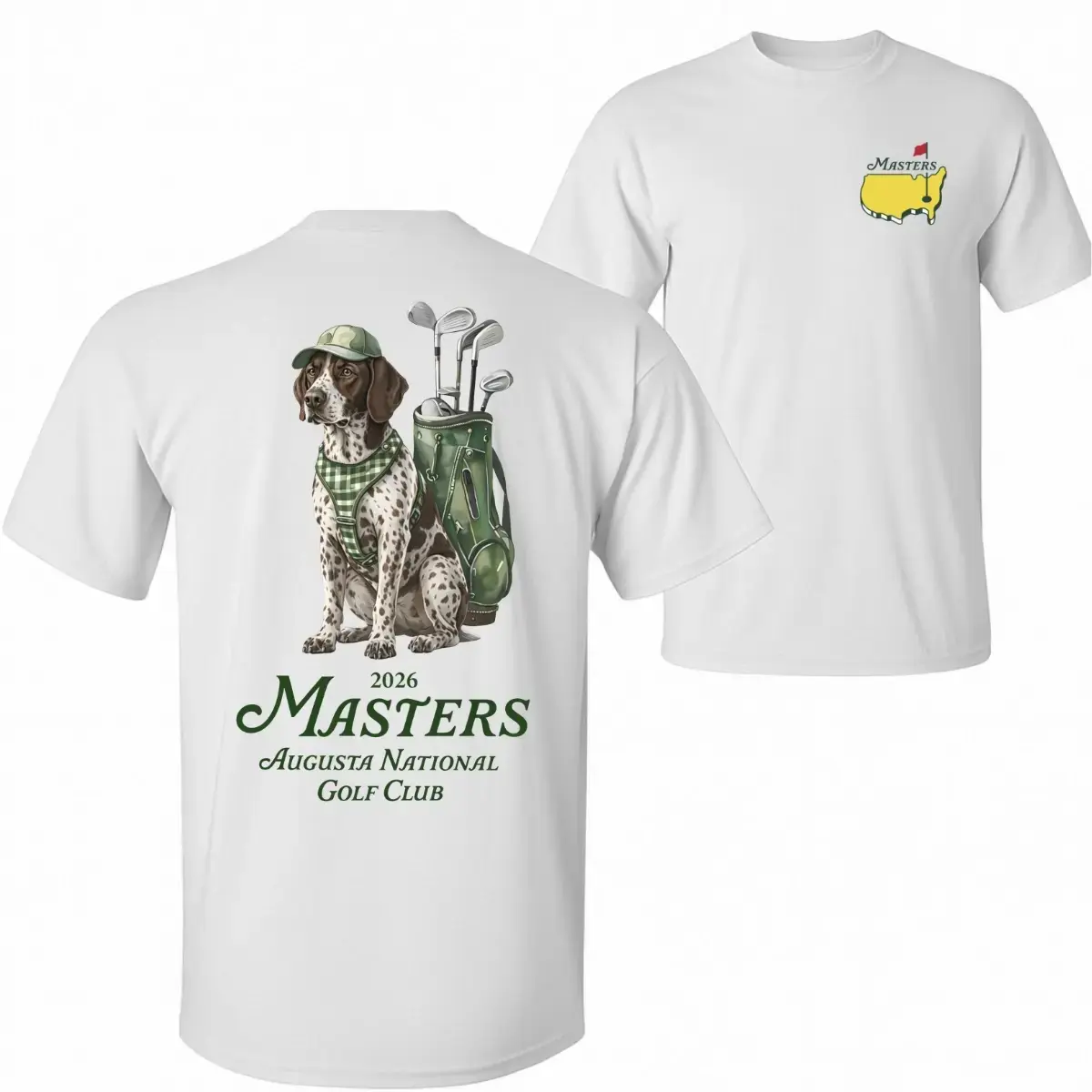 Goft Dog Shirt, 2026 Retro German Shorthaired Pointer, GSP Unisex T-shirt, Funny Gif Cute Dog Golf Lover Gift, Golfer Fan, Master Golf, Augusta National Golf Club