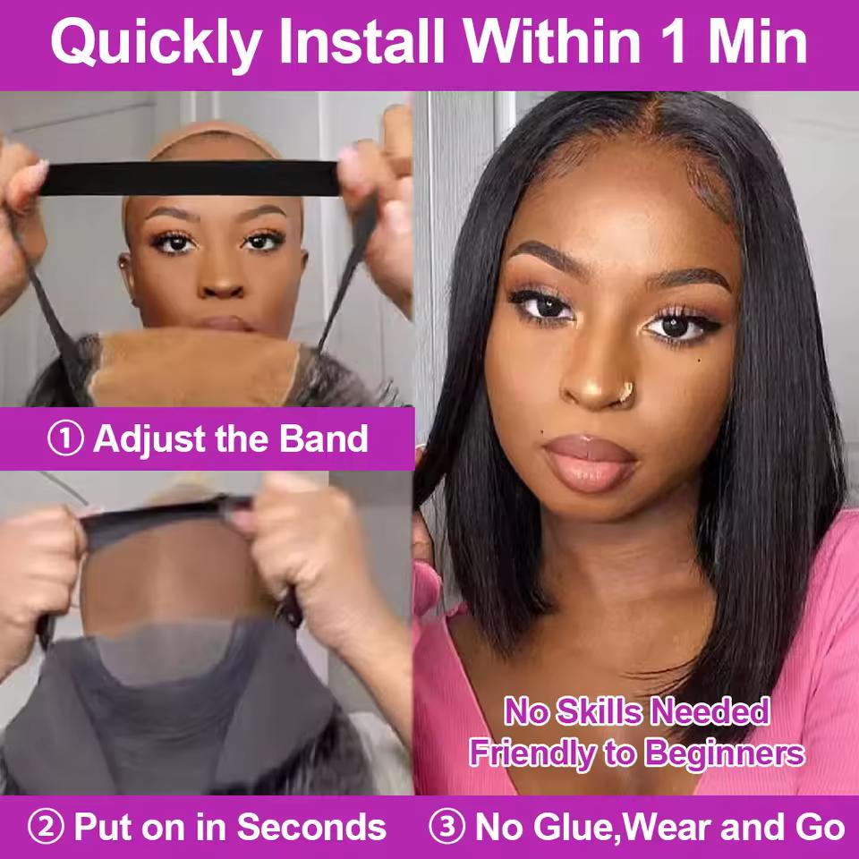 Hot Sale Glueless Wigs Short Bob Bone Straight Best 100% Human Hair Wig for Women Ready To Wear And Go 6x4 HD Lace Frontal Wig Brazilian Black Wigs On Sale