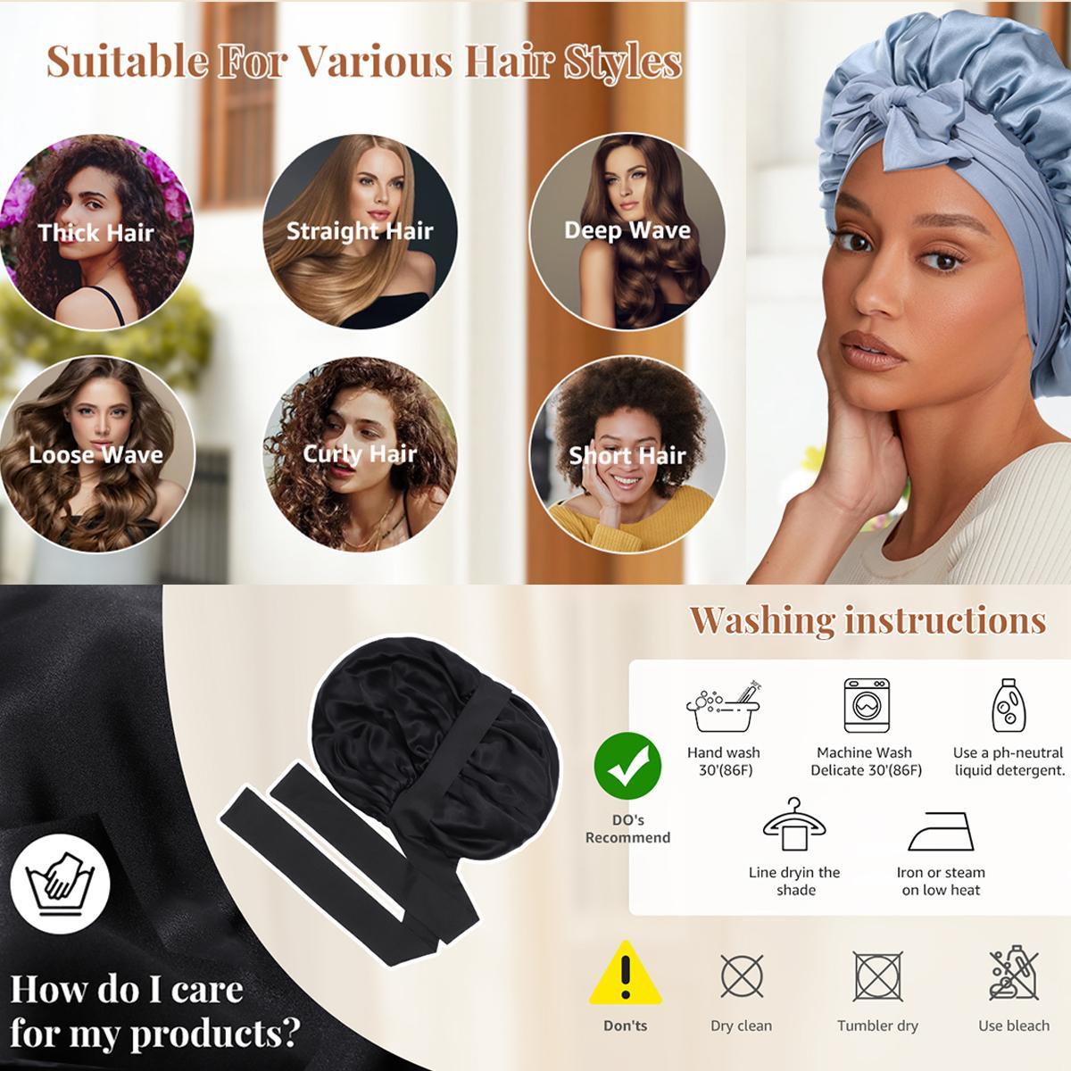 AWAYTR Silk Bonnet for Sleeping Women 100% Mulberry Silk Bonnets Double Layered Night Cap with Tie Band Reversible Hair Bonnet Sleeping Hair Wrap Pink Haircare Cap Heatless