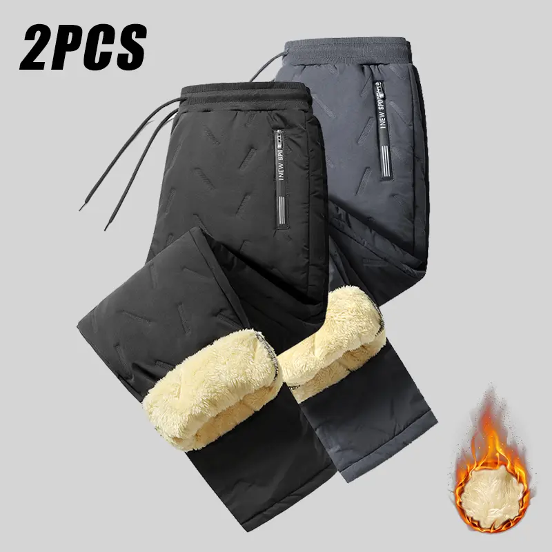 Men's Winter Fleece-Lined Waterproof Windbreaker Pants - Basics, Fashion Fitted H-Type Ankle Length Thick Warm Trousers with Adjustable Drawstring Waist; Ideal for Outdoor Hiking, Gym Workouts, Everyday Wear; Versatile Menswear Bottoms Essential