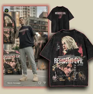 Resident Evil Requiem RE9 Leon S Kennedy horror Game Oversize 2 Sided Washed Cotton T-shirt unisex graphic tees game anime manga movie Menswear Casual gamer merch t-shirt Clothes Top
