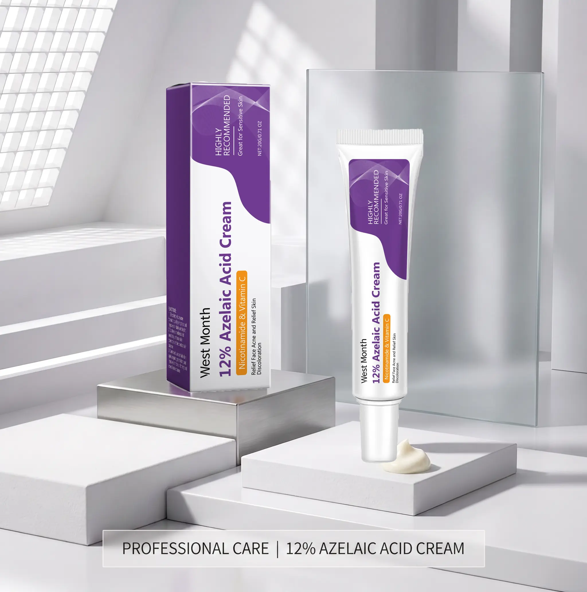 12% Azelaic Acid Face Cream - Gentle Acne Spot Treatment, Acne Scar Remover, Dark Spot Fader, Discoloration Reducer, Pore-Purifying Repair Cream for Sensitive Skin (20g/0.71oz)