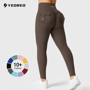 YEOREO CoreFlex Women’s Scrunch Leggings with Pockets High Waist V Cross Yoga Pants Butt Lifting Workout Tights Fitness Seamless Athletic Stretchable