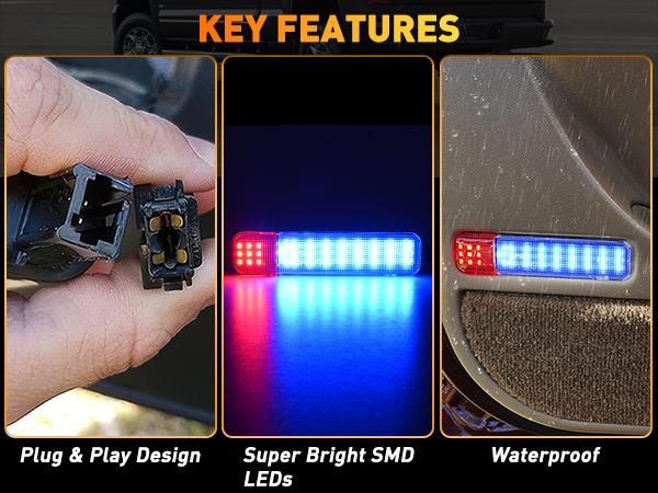 Nilight 2PCS LED Interior Door Panel Light Courtesy Lights Blue and Red Plug and Play Compatible with Chevy GMC C/K Silverado Sierra 1500 2500 3500 HD Suburban Cadillac Escalade Hummer H2