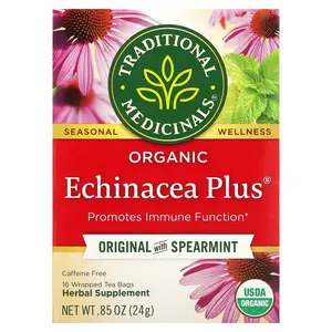 Traditional Medicinals Organic Echinacea Plus®, Original with Spearmint, Caffeine Free, 16 Wrapped Tea Bags, 0.85 oz (24 g)