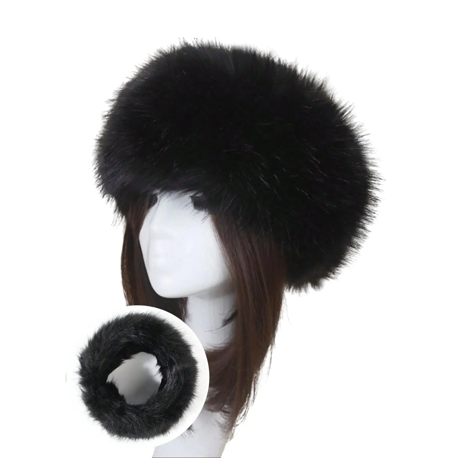Women's Solid Black Fuzzy Headband Earwarmer - Warm Polyester Headband Accessory for Fall/Winter Party Outfits (1pc), Fashion Headbands