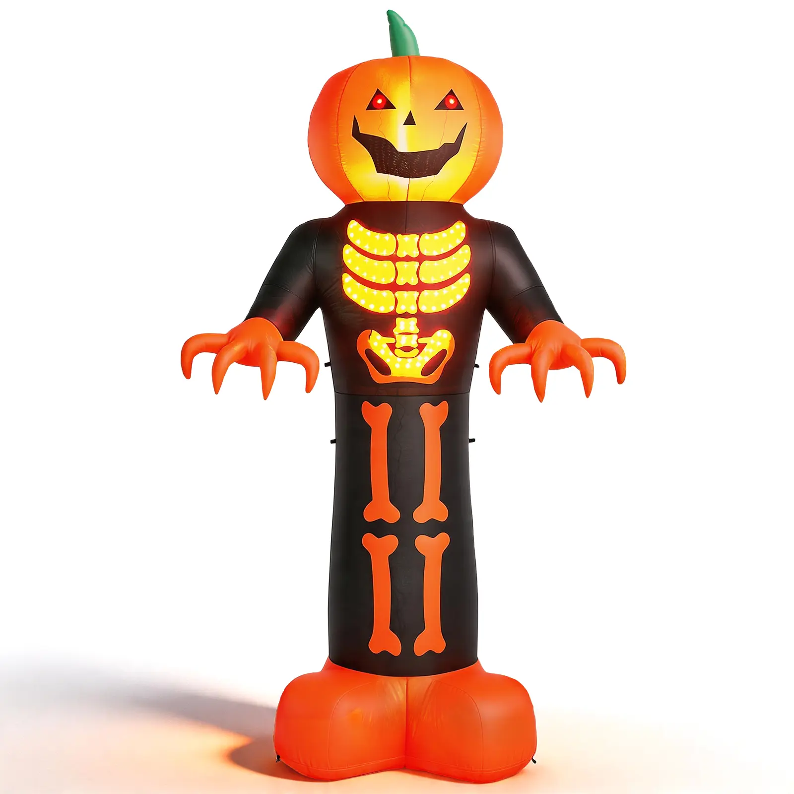 Ubesgoo 12FT Spooky Ribbed Pumpkin Reaper Inflatable Decoration, Waterproof Halloween Ornament with 3 LED Lights, 115-Bead String Lights, Black & Orange for Backyard Glow Up, Water Proof