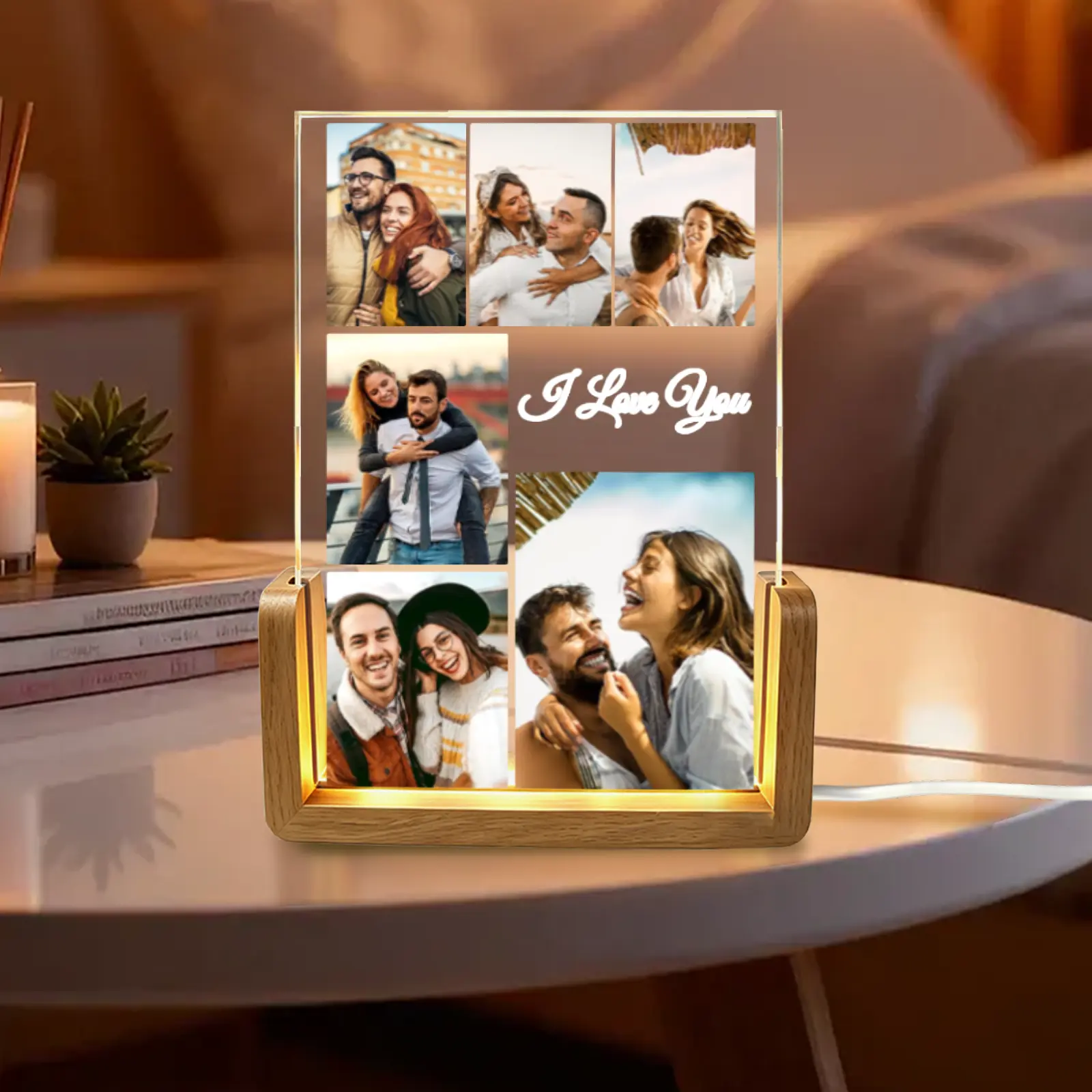 BARLEY ONE Click Shop Chat, Send Photo, Specialty Picture Frame, Personalized LED Photo Frame 5x7 Vertical, Custom Picture Frame with Dark or Light Wood Base, Anniversary Birthday Wedding Gift for Couples, Her, Him