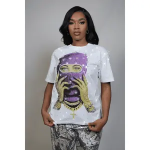 Jayla White Rhinestone Short Sleeve Tee Shirt
