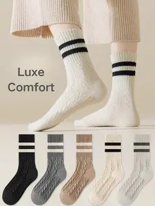 SheerFit Women's Crew Socks for Ladies & Young Women for Home Work Daily Wear 5 Pairs Cotton Seamless Toe Non Slip Warm Thick Thermal Winter & Spring fashion