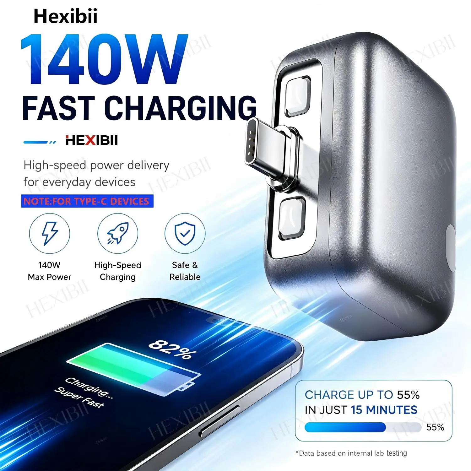 Hexibii 140W Type-C Physical-Disconnect Battery Guard Charger - Auto Eject, Auto Stop, Fast Charging, Pass Through for iPhone 15-17, Smartphones, Mobile Devices, Laptops, Tablets (iPhone 12-14 Lightning Needs Separate C-L Cable), Smartphone, Handheld