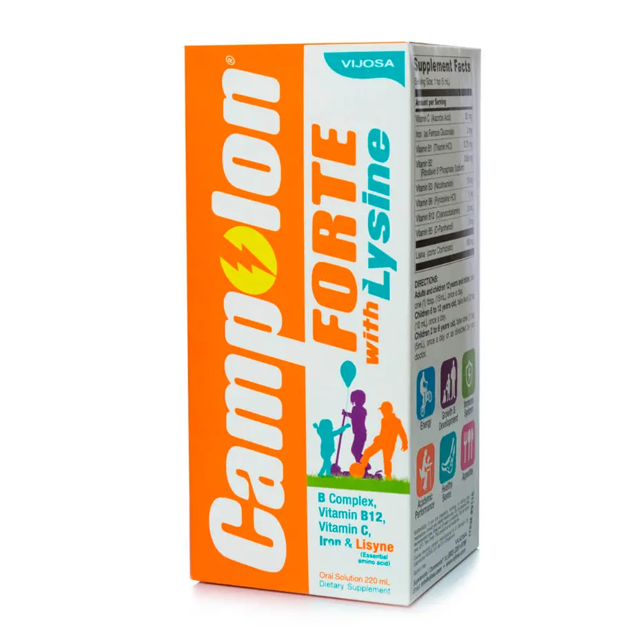 Campolon Forte with Lysine sulucion oral- B complex vitamins B12, Vitamin C, Iron & Lysine. Daily Dietary Supplement