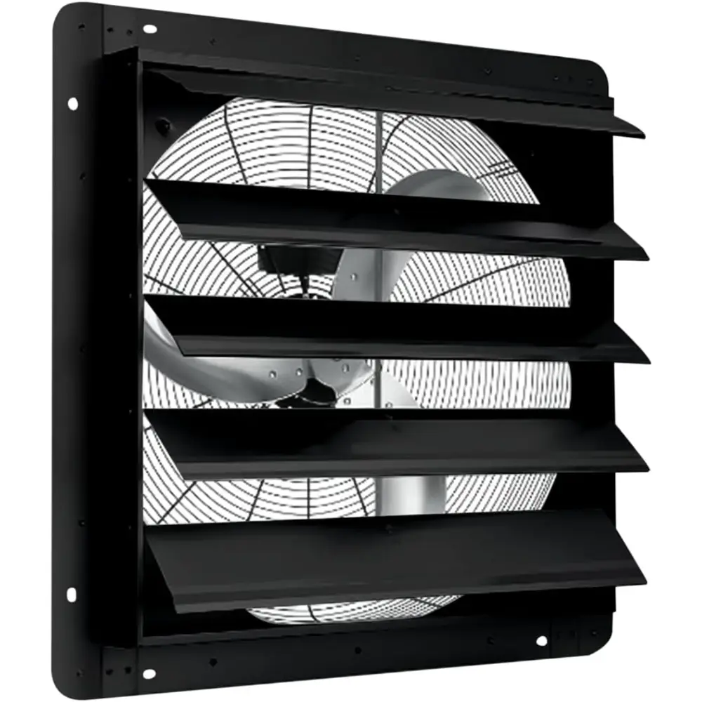 24" Wall-Mount Corrosion-Resistant Aluminum Exhaust Fan with Automatic Shutter, 3500 CFM Flow, 1500 RPM Low-Noise Operation, 120V Line Voltage, Heat Removal, Plug-and-Play Installation for Attic, Garage & Various Room Types