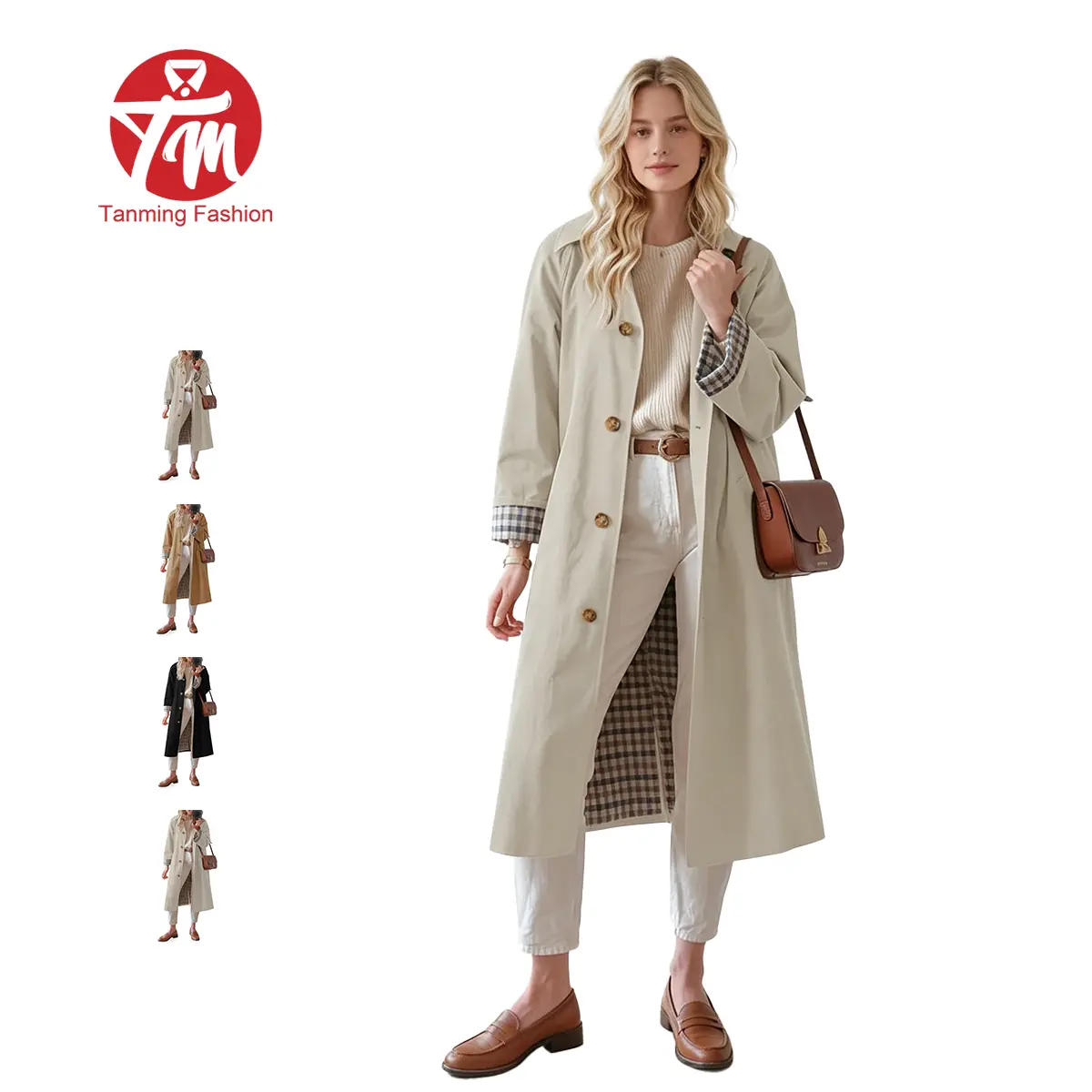 Tanming Womens Long Oversized Single Breasted Windproof Trench Coat Plaid Lining, Lightweight, Trendy，Button down, Fall fashion,Casual Outerwear