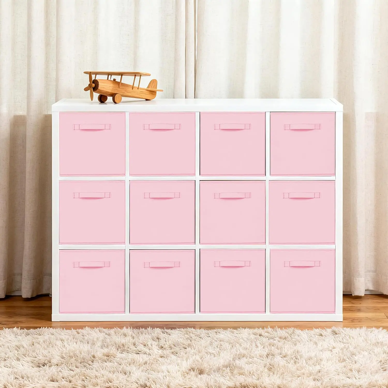 Pink Collapsible Fabric Storage Boxes, 12-Pack 11in Handle-Equipped Foldable Organizer Bins for Shelf, Drawer, Room Organization & Decorative Home Supplies
