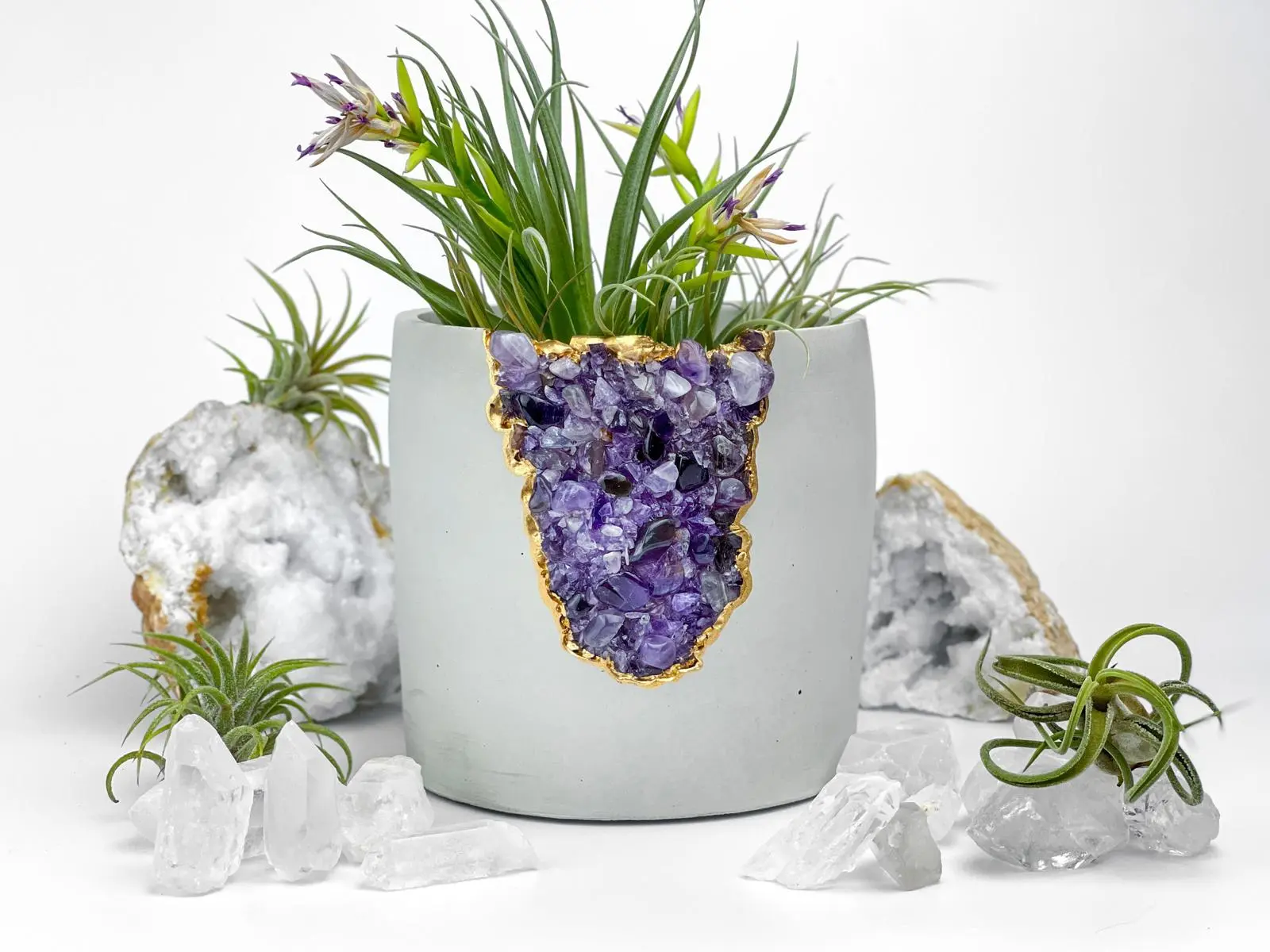 Large Geode Planter, AMETHYST Succulent 5 inch Concrete POT